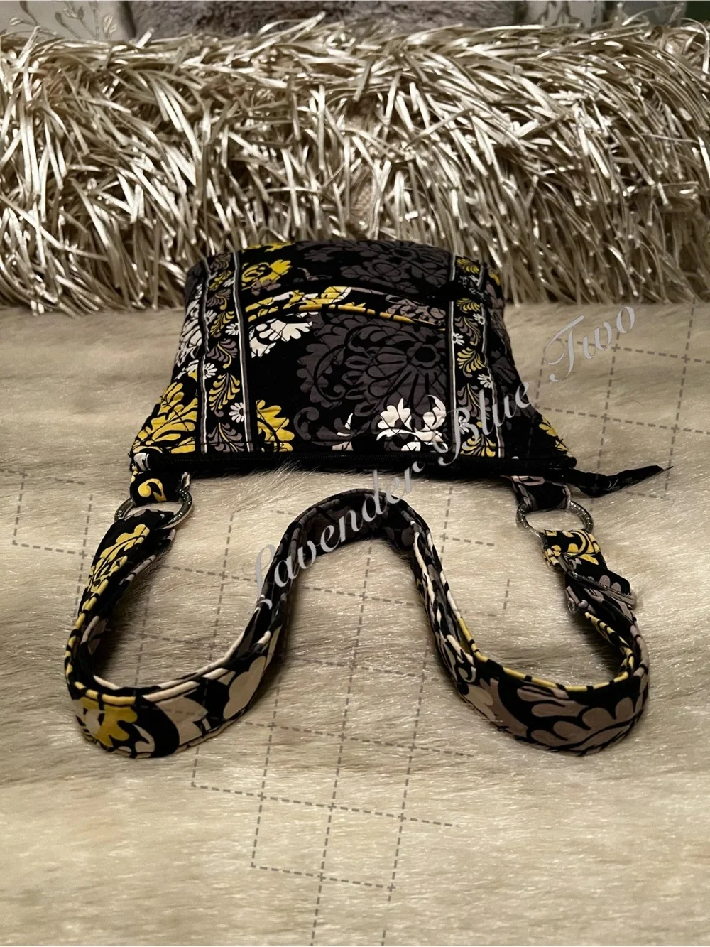 VERA BRADLEY Baroque 2008 Zipper Hipster Crossbody Black Yellow Y2K Floral